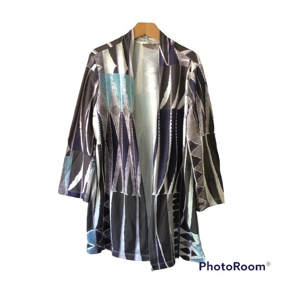 Chicos Easywear Open Cardigan Coverup Purple and Blue Print Womens Size Medium - Picture 1 of 8